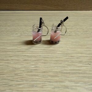Miniature Pink Bubble Tea Earrings
